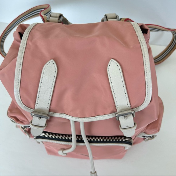 BURBERRY Rucksack Mauve Nylon w Leather Trim Drawstring Side Pockets Backpack - Picture 9 of 16